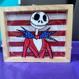Skeleton Patriotic Striped Red and Blue Shadowbox Art